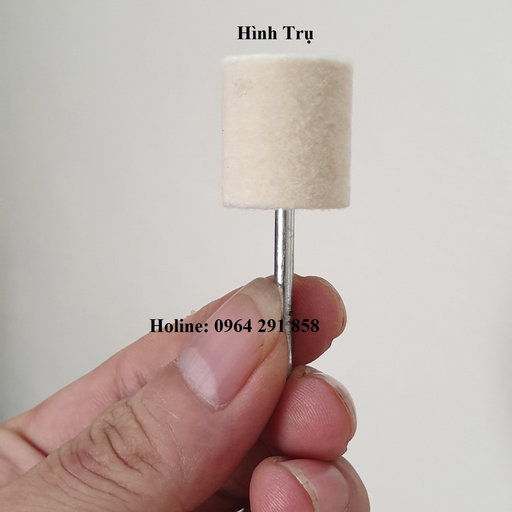 Đầu nỉ đánh bóng trục 6mm đầu mài mịn lông cừu đánh bóng trang sức kim loại đá thủy tinh gỗ gạch men nhựa