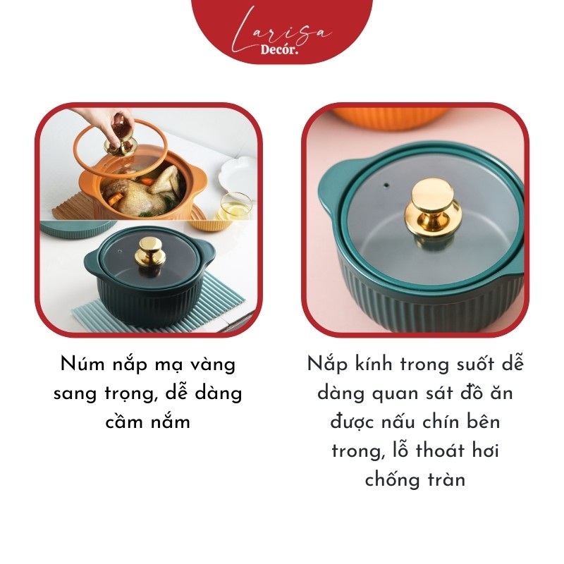 Nồi gốm sứ cao cấp kháng khuẩn chống dính ⭐️ Nắp kính - nồi gốm Nhật kho cá 3 dung tích ⭐️ Dùng bếp gas, bếp điện