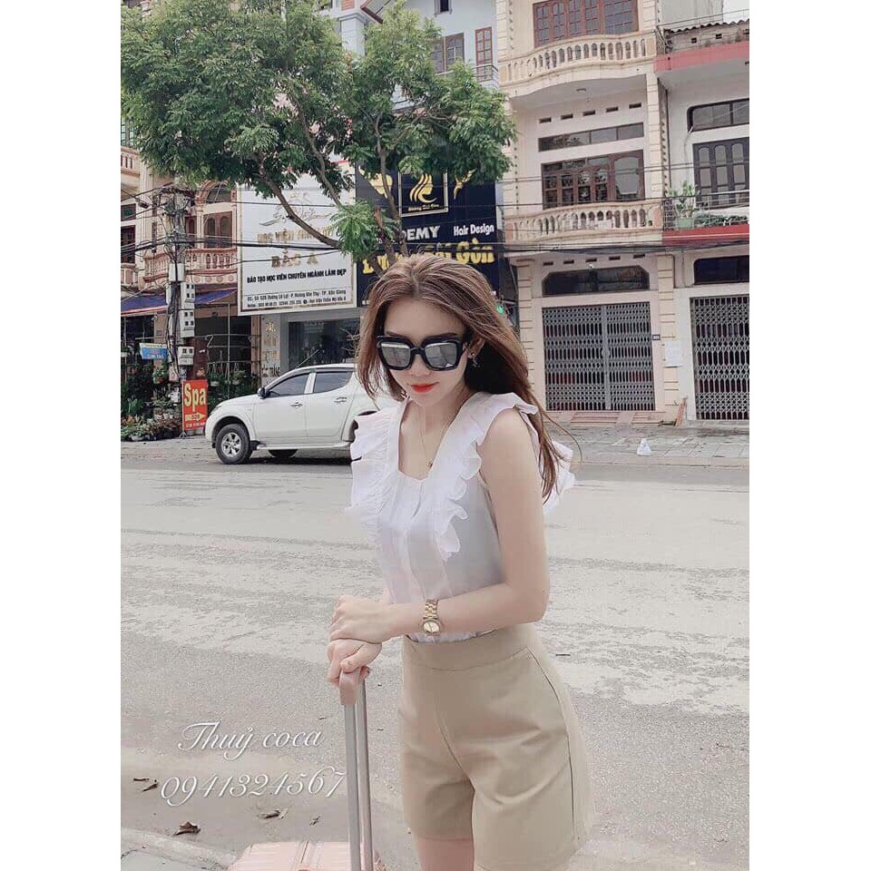 Sét Quần Đùi + Aó Cổ V Cát Hàn Thời Trang