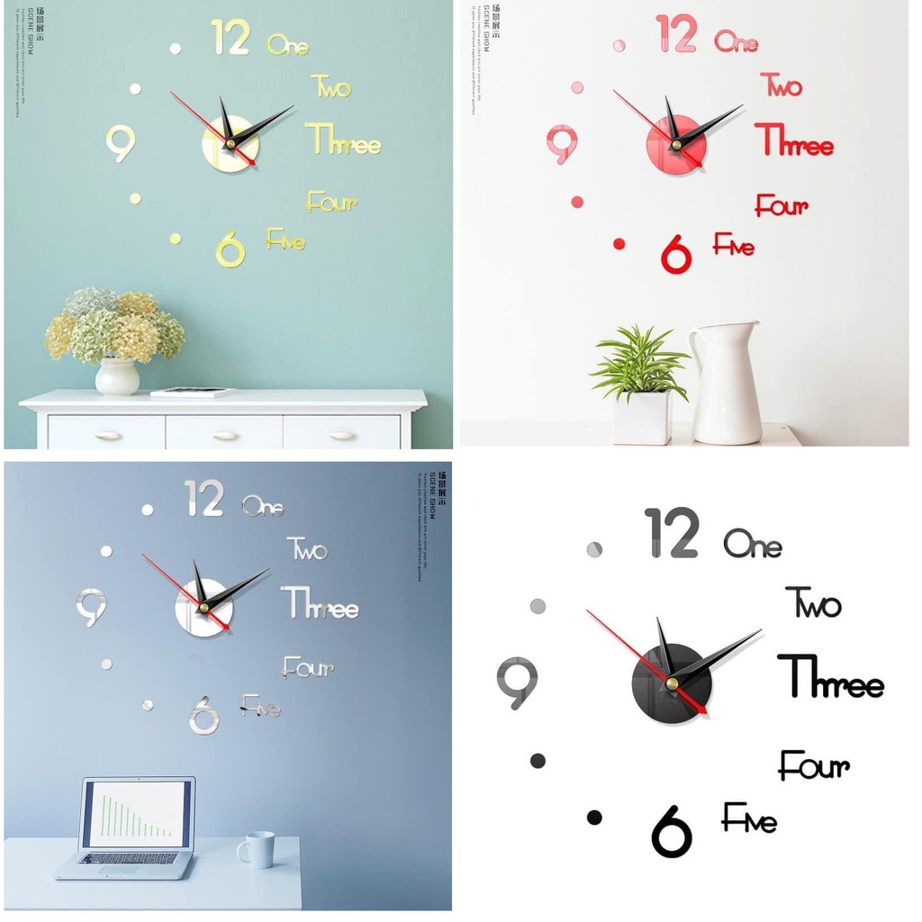 (Hàng Sẵn Đủ Màu) Đồng Hồ Dán Tường 3D Decor (tặng kèm Pin AA)