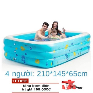 Bể bơi phao 2 tầng cho bé 210x145x65cm + Bơm Điện