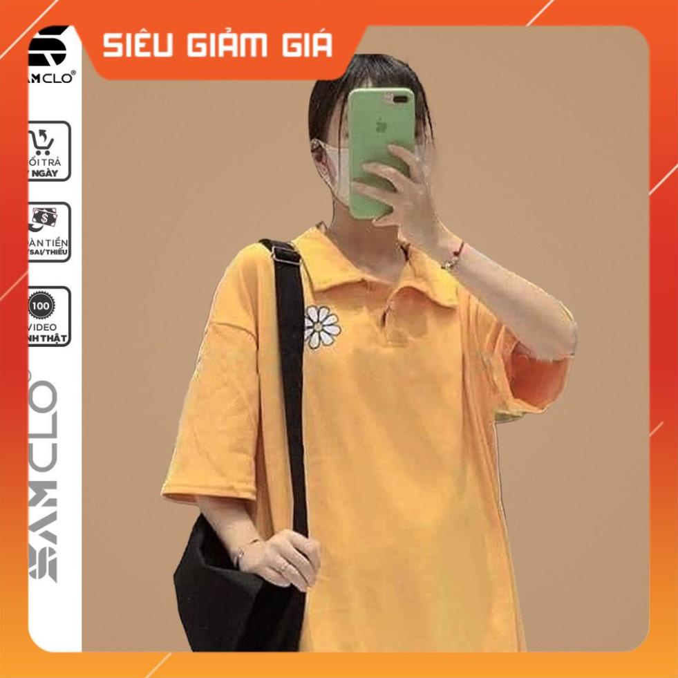 Áo thun Polo tay lỡ nữ SAM CLO form rộng phông freesize unisex mặc đi học, cặp, nhóm, lớp in hình hoa cúc