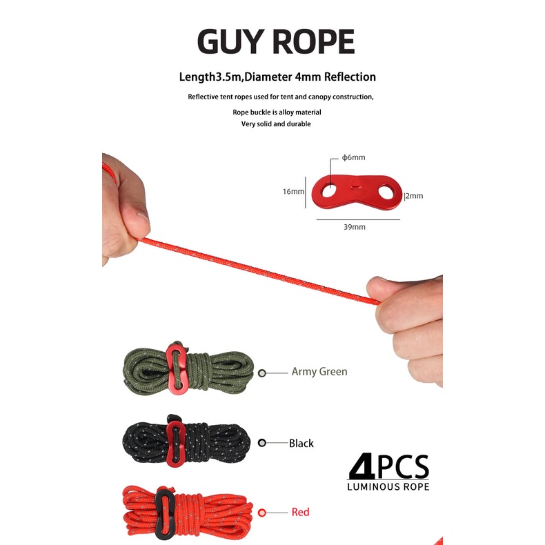 Set 4 Dây Thừng Cột Lều Phản Quang Đường Kính 3.5m 4mm
