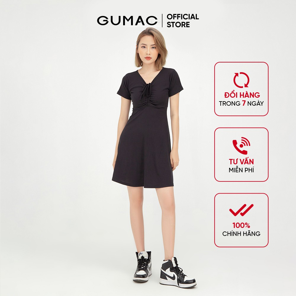 [Mã MABR07062 giảm 8% tối đa 50K đơn từ 249K] Đầm thun nữ ôm body cá tính GUMAC rút dây ngực màu đen DB569