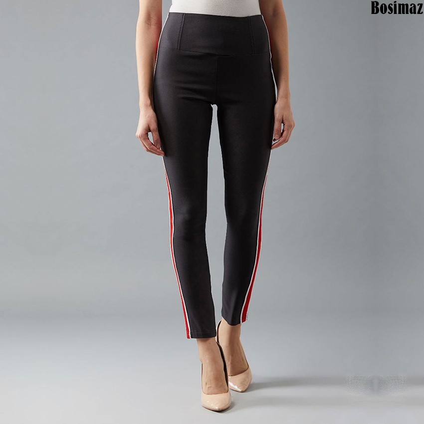 Quần Legging Nữ Bosimaz MS232 dài túi sau màu xám sọc đỏ cao cấp, thun co giãn 4 chiều, vải đẹp dày, thoáng mát.