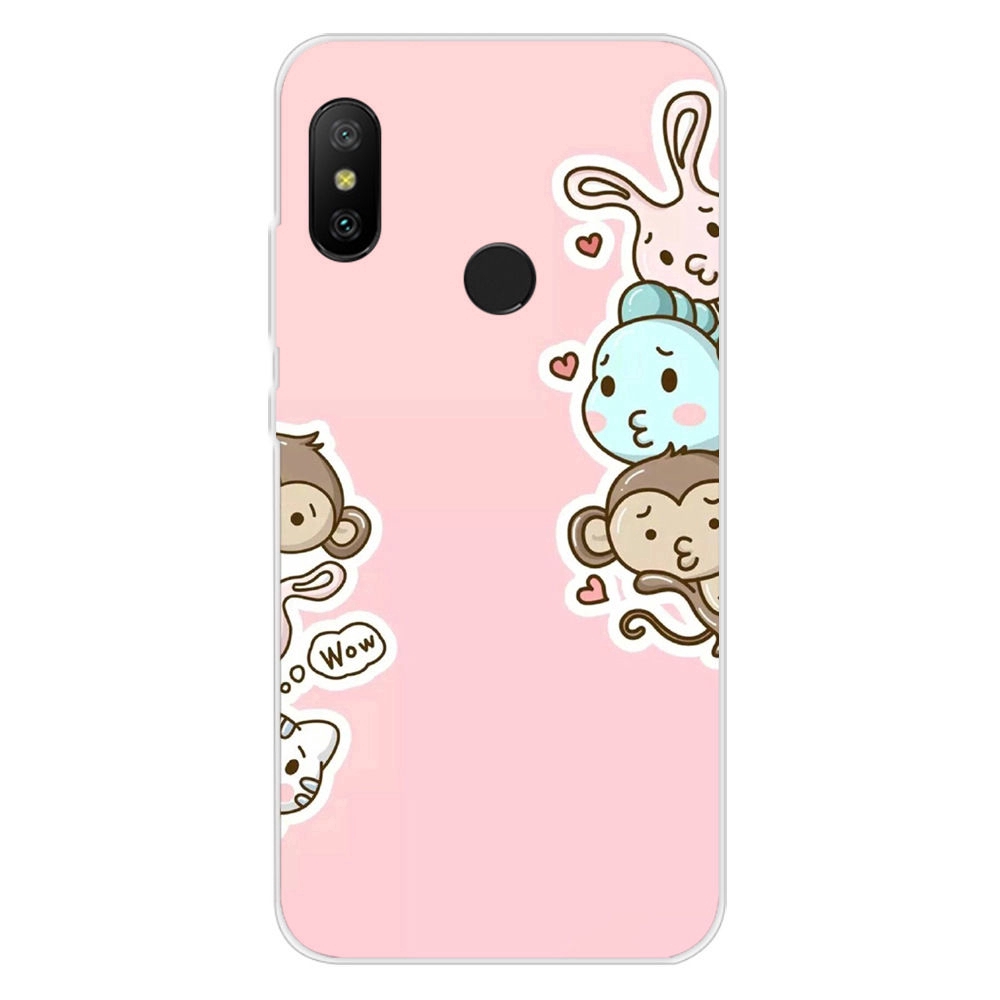 Red Mi note6 pro mobile phone case full edge silicone ultra-thin tpu personalized color painting cute cat transparent protection soft cover