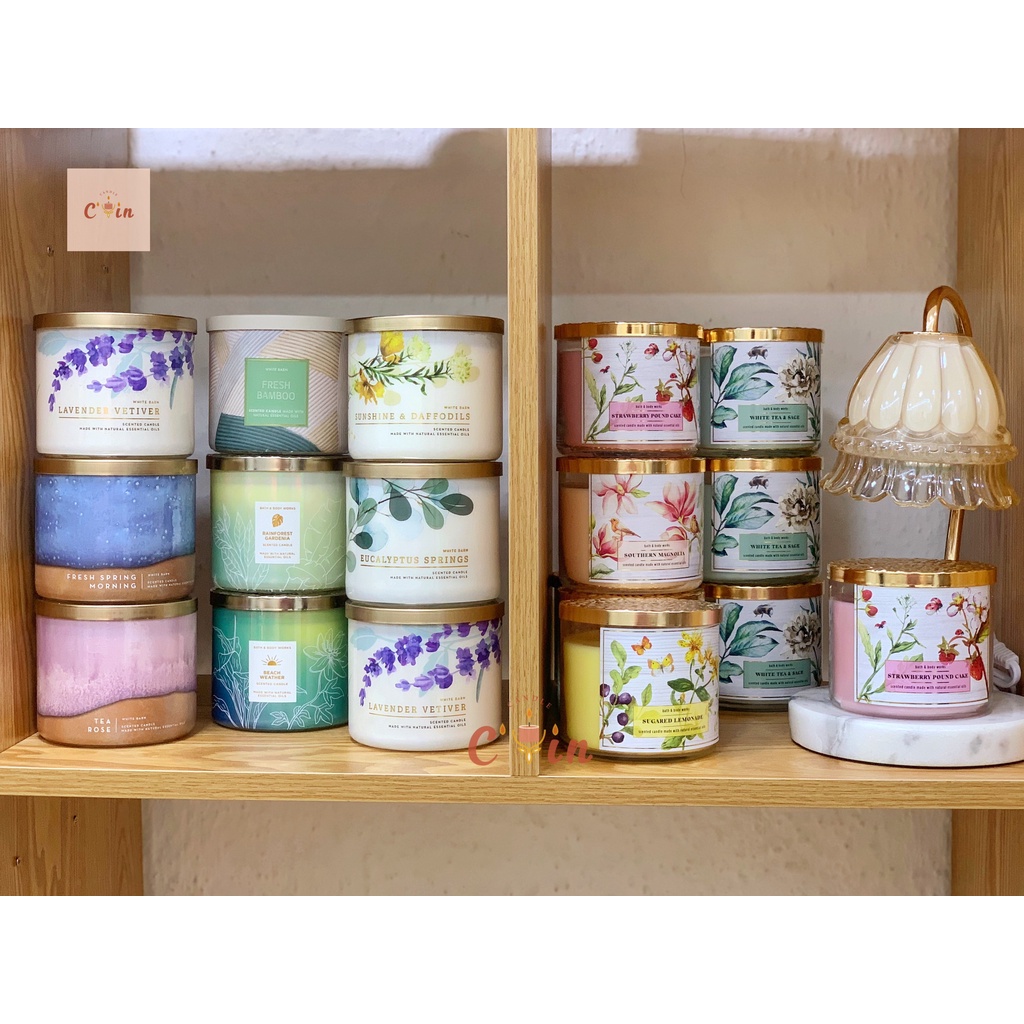 Nến thơm Bath and Body Works 3-wick candles 411g hàng Mỹ - hoa cỏ,trái cây, trà bánh, kem