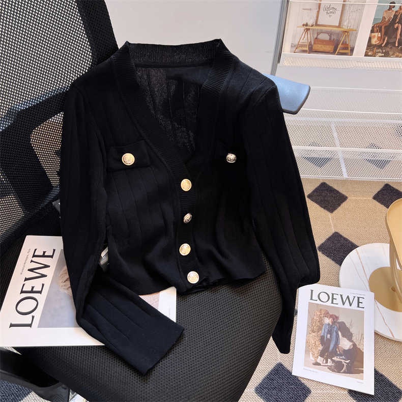 Áo Khoác cardigan Dệt Kim Tay Dài Dáng Ngắn Màu Hồng Thời Trang Mùa Thu Hàng Mới Dành Cho Bạn Nữ