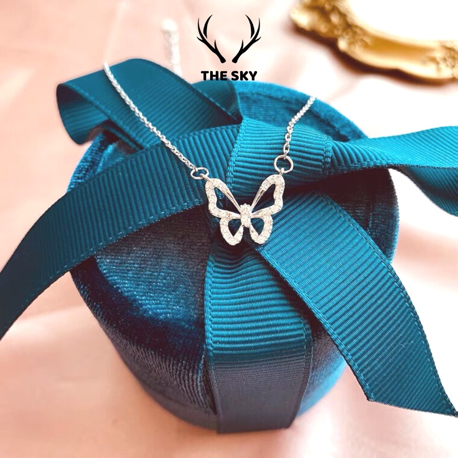 Dây Chuyền Bạc DC1019 Sợi Mảnh Kèm Mặt Hồ Điệp đính đá sang trọng hot Trend