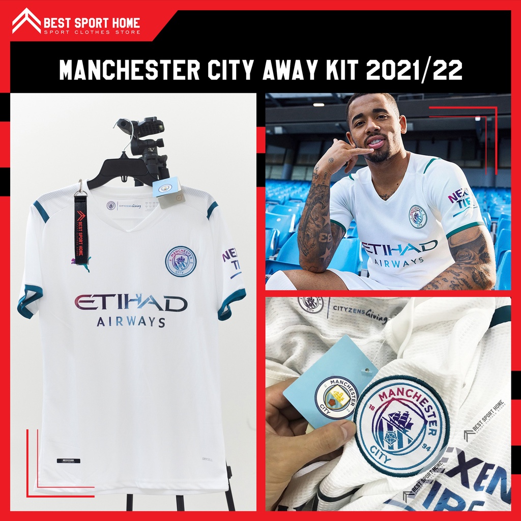 Quần Áo Bóng Đá MC Sân Khách - Manchester City Awaykit 21/22 Màu Trắng Vải Dệt Kín Mềm Size Âu - In Ấn Theo Yêu Cầu