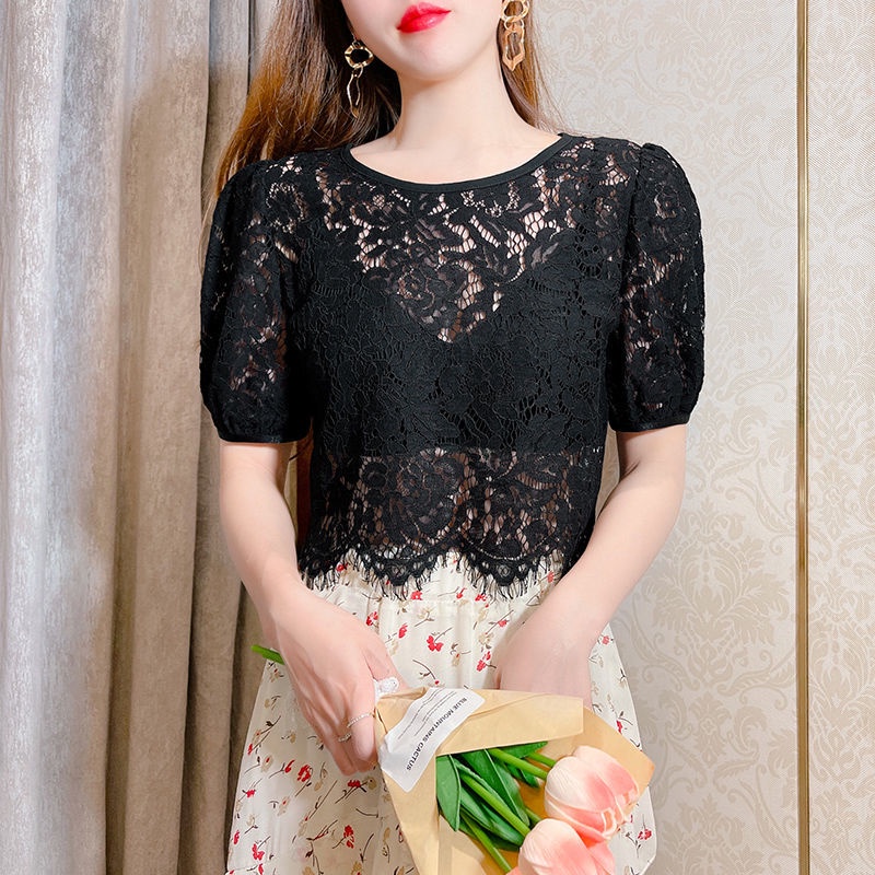 Áo Thun Tay Ngắn Phối Ren Lưới Thời Trang Mùa Hè Cho Nữ