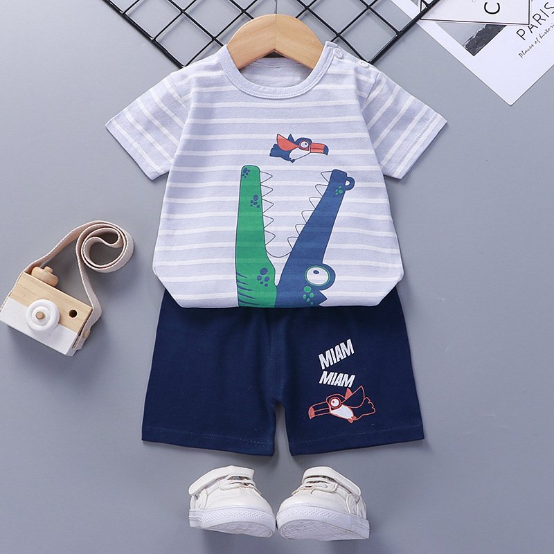 Đồ Bộ Ngắn Tay 95% Vải Cotton, Mềm Mại, Co Giãn, Thấm Hút Mồ Hôi, Với Nhiều Hình Dễ Thương Cho Bé Trai, Bé Gái