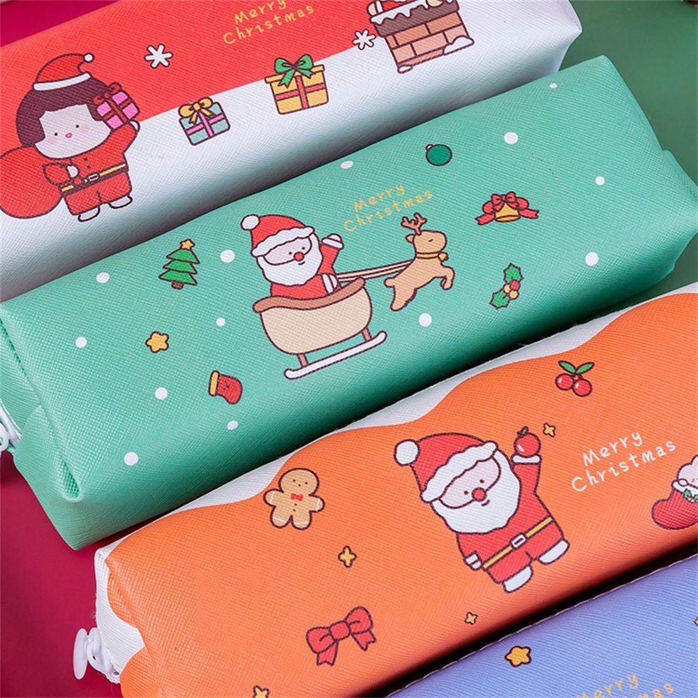 CHOOKEY Túi Đựng Bút Da Pu Cỡ Lớn Họa Tiết Giáng Sinh Dễ Thương