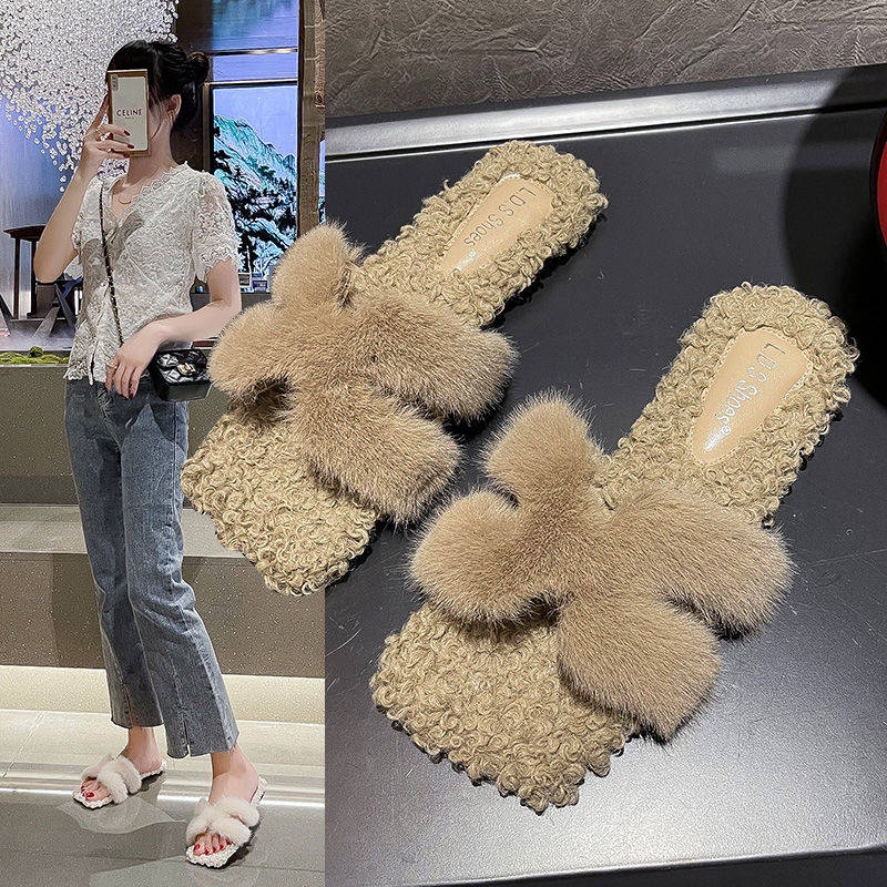 Dép Lông Xù Mềm Mại Xinh Xắn Dễ Phối Đồ Kiểu Hàn Quốc