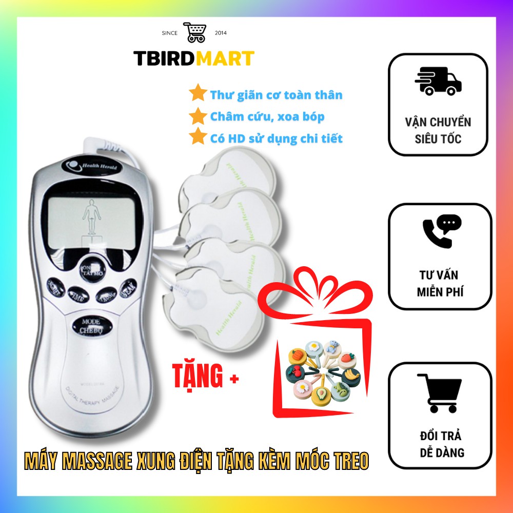 Máy xoa bóp mini, máy massage xung điện 4 miếng dán cầm tay - matxa tay chân lưng cổ vai gáy