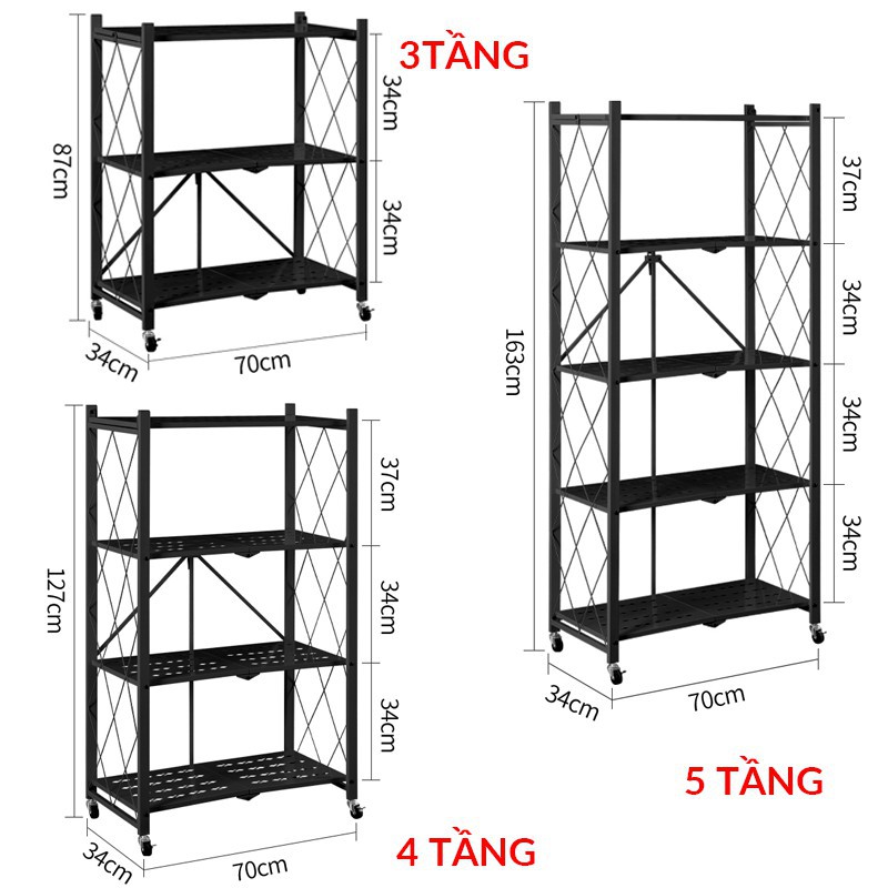 KỆ ĐỂ ĐỒ GẤP GỌN 3-4-5 tầng đa năng có bánh xe xoay 360 độ,BẢN NÂNG CẤP thép chống rỉ, SƠN TĨNH ĐIỆN 5 lớp xịn