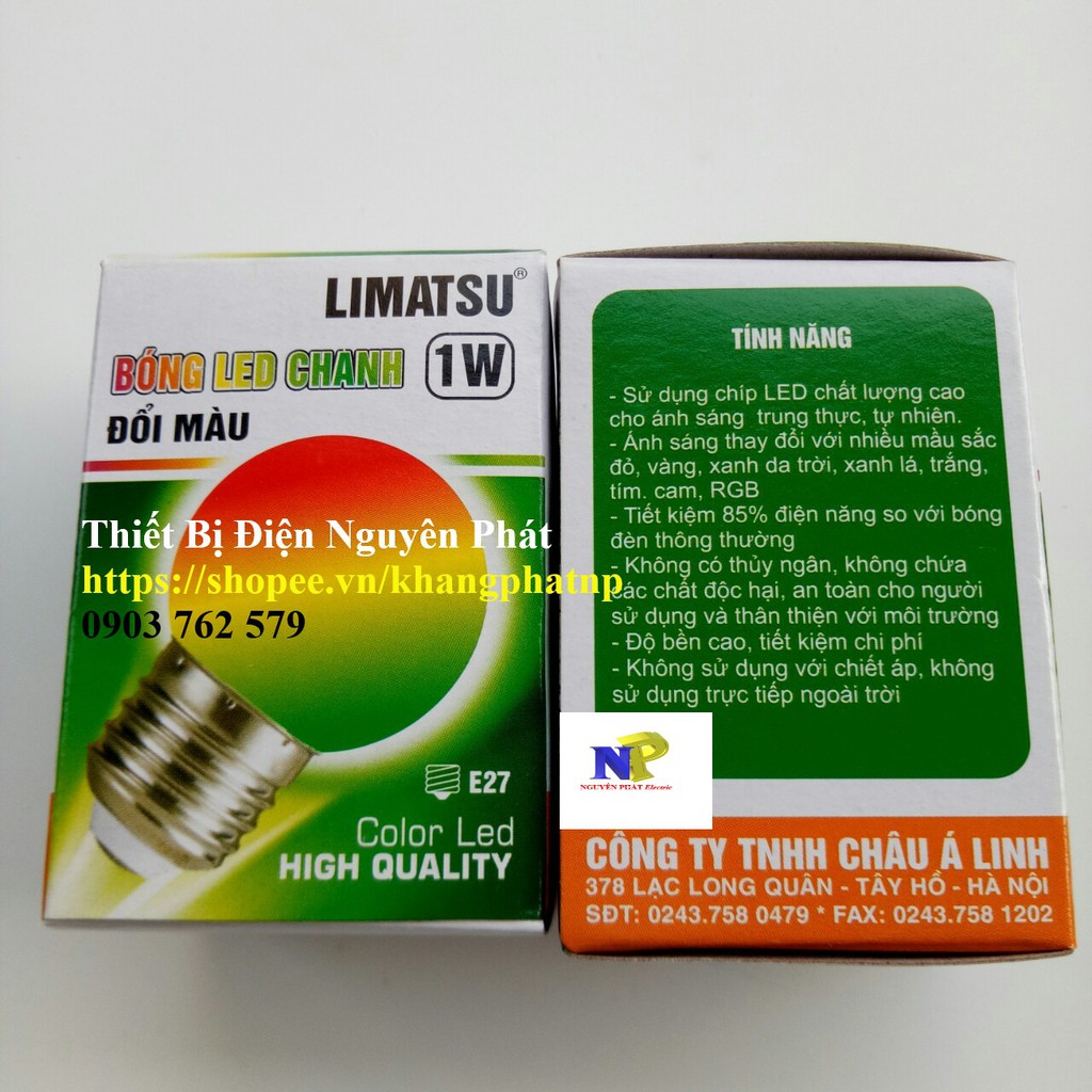 Bóng LED Chanh 1w Đổi Màu E27-Hàng Chất Lượng Cao