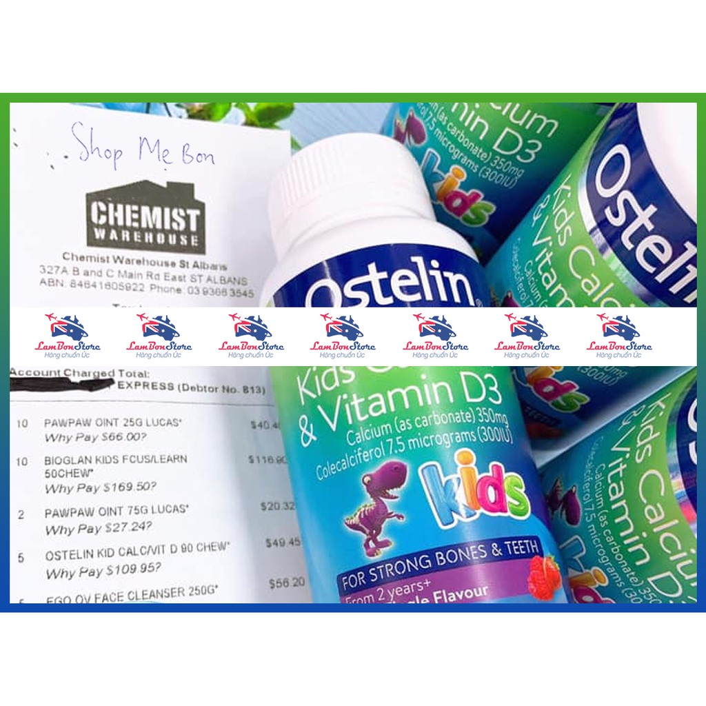 KẸO CANXI Khủng Long Kids Calcium Vitamin D3 Ostelin 90 viên - Xuất xứ Úc