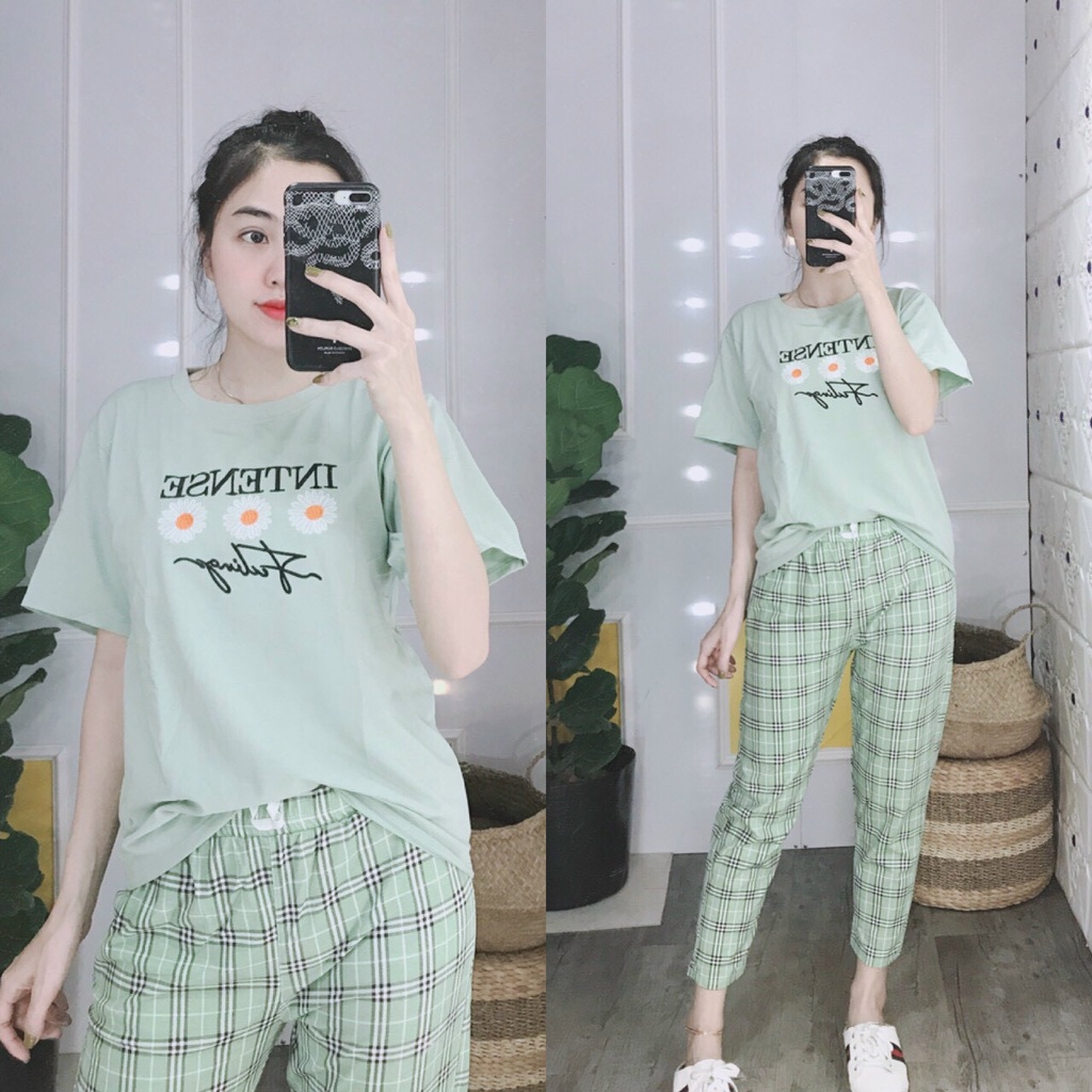 Đồ bộ nữ bigsize set bộ nữ bộ mặc nhà trung niên JULYNA QD04 DÀI 3 HOA CÚC INTENSE