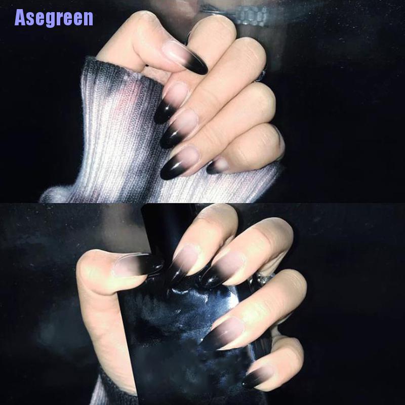 (Hàng Mới Về) Bộ 24 Móng Tay Giả Màu Đen gradient Thời Trang