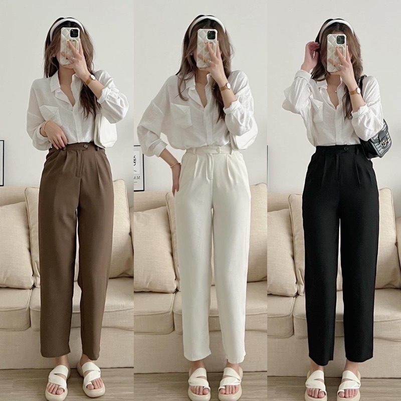 Quần tây baggy đi học cạp cạo lưng chun ống đứng freesize