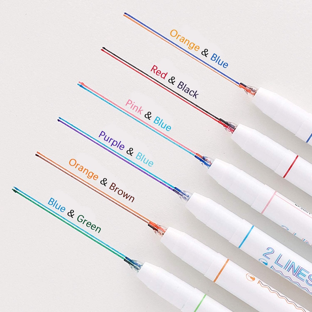 Set 6 bút 2 Lines Pen/Bút 2 ngòi Double Line