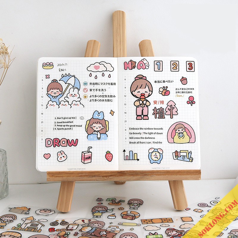 Set 20 tấm 100 miếng sticker nhãn dán dễ thương trang trí sổ tay, laptop, ốp điện thoại...