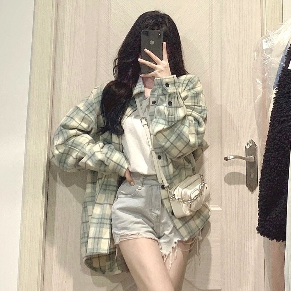 Áo Sơ Mi Caro Dáng Rộng Phong Cách Hàn Quốc Mới Cho Nữ