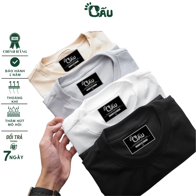 Áo thun trơn GẤU 194 unisex cổ tròn tay ngắn vải coton co dãn, dày dặn - form regular fit - TRƠN COTON
