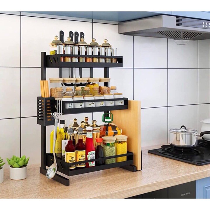 [HÀNG CAO CẤP]  Kệ gia vị đa năng INOX phủ sơn tĩnh điện Đen, kệ bếp cao cấp (2 Tầng, 3 Tầng) Loại Dày | BigBuy360 - bigbuy360.vn