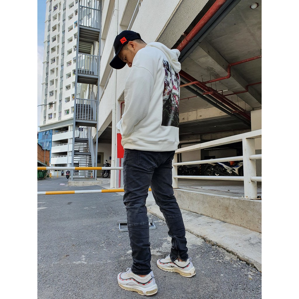 Quần jean nam streetwear chất bò DATINO khoá Zipper màu xám trơn Denim co giãn, bền màu giặt tay giặt máy.