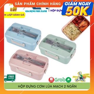 Hộp Đựng Cơm, Cặp Lồng Đựng Cơm 3 Ngăn Lúa Mạch Tặng Kèm Bộ Đũa Thìa Inox