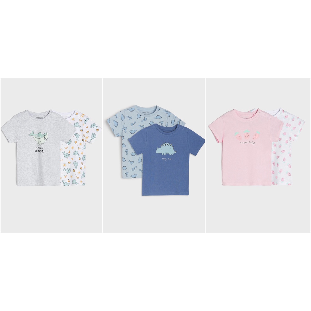 (fom nhỏ) Set 2 áo phông cá / khủng long/ hồng dâu Sinsay_hàng chính hãng authentic