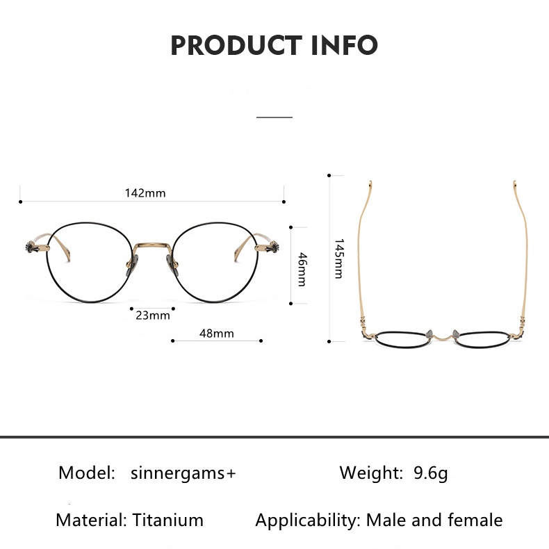 Chrome * Mắt Kính Hình Oval Boston Bằng Titan Nguyên Chất Siêu Nhẹ Thoải Mái Phong Cách Hoài Niệm +