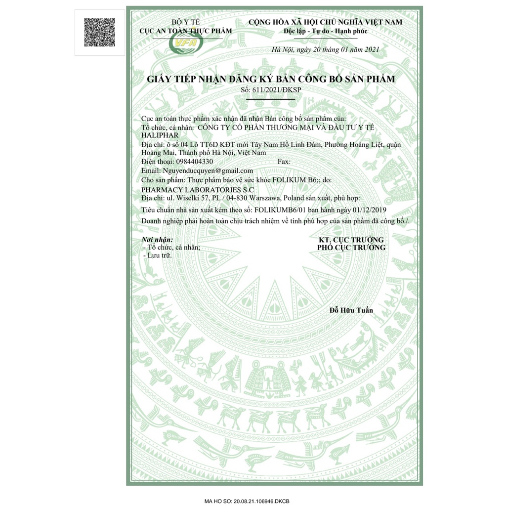 Bác Sĩ Cung Folikum B6 - Bổ Sung Vitamin B6, Acid Folic, Tăng Cường Sức Khỏe, Phòng Thiếu Máu (Hộp 30 viên)