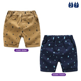 Quần KAKI bé trai WELLKIDS quần short kaki cho bé họa tiết ngộ nghĩnh hàng xuất Âu Mỹ