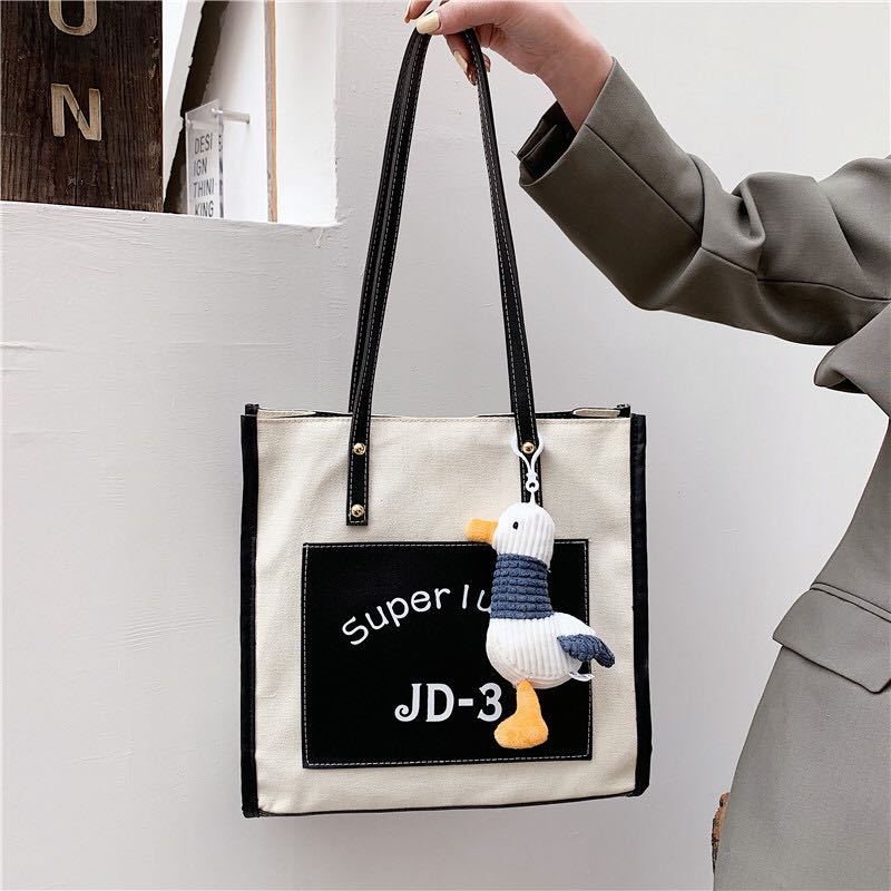 Túi tote phong cách Hàn Quốc có khóa kéo tặng kèm móc khóa TE01