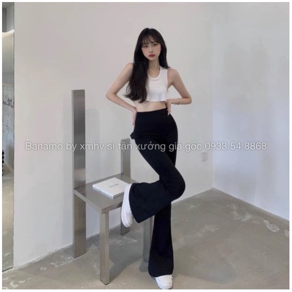 Quần ống loe cạp cao chất nhung tăm dài 100cm hack chân tôn dáng màu đen nâu kem thời trang Banamo Fashion 451 | BigBuy360 - bigbuy360.vn