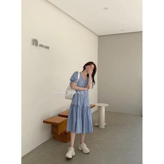 Bomi Dress - Đầm babydoll caro nút