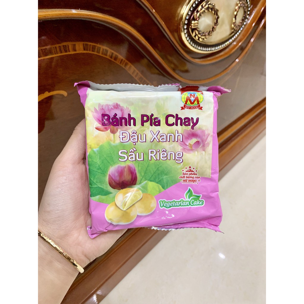 220g 2 Bánh pía CHAY đậu xanh SẦU RIÊNG chín tự nhiên, KHÔNG CÓ trứng muối - CÓ SầuRiêngTươi - mát ĐẬU XANH – bùi MỨT BÍ