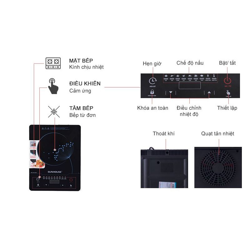 Bếp Điện Từ Cảm Ứng Cao Cấp Sunhouse SHD6863 2200W, Tặng Kèm Nồi Lẩu