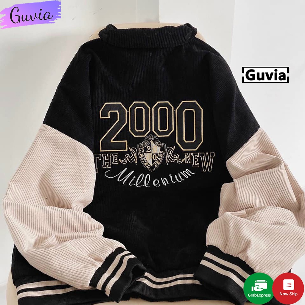 Áo Bomber Nhung Gân Thêu 2000 form rộng ulzzang áo khoác Nhung nam nữ cực đẹp Guvia Unisex