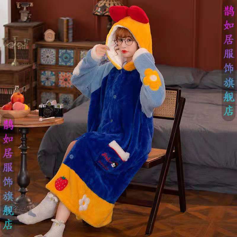 Áo Choàng Ngủ Lông Cừu San Hô Dày Dài Họa Tiết Hoạt Hình Thời Trang Thu Đông Cho Nữ | BigBuy360 - bigbuy360.vn