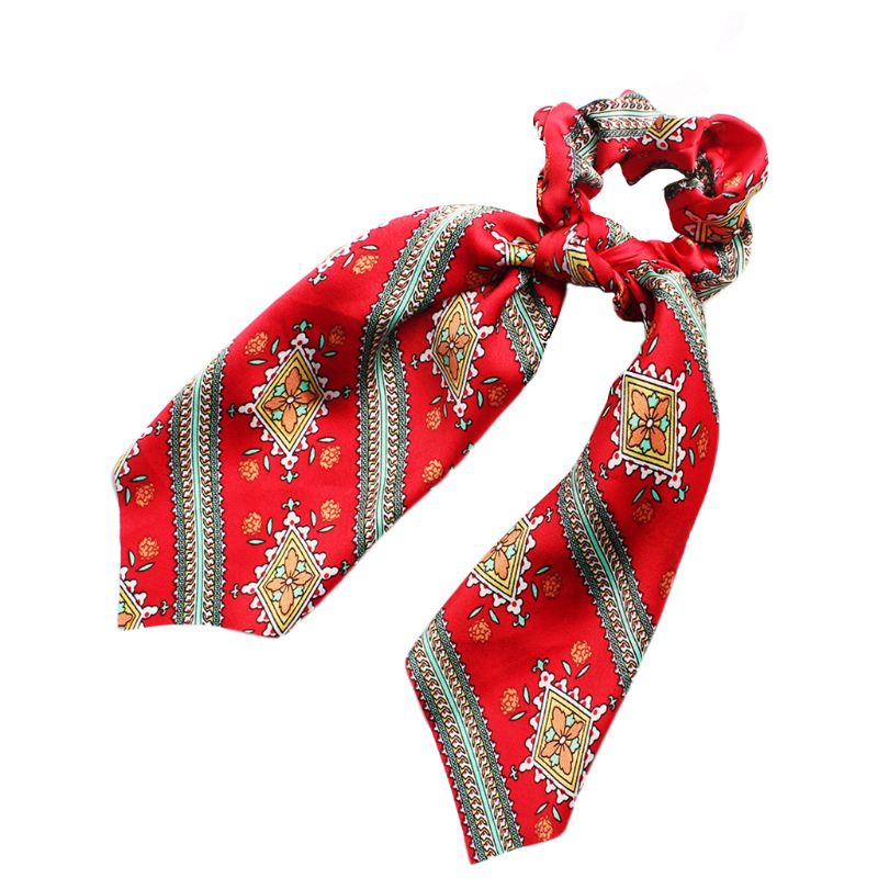 Dây Cột Tóc Giả Lụa In Họa Tiết Hoa Phong Cách Vintage Châu Âu Cho Nữ