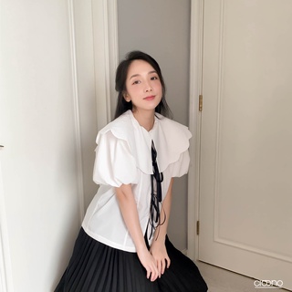 CIGNO-Áo NUBE tay bồng, cổ áo vintage thắt nơ nhẹ nhàng
