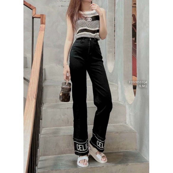 Quần jean dài đen phối chữ lai 0508 Q4