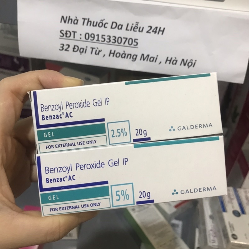 Benzac AC 2,5% 5% 20g benzoyl peroxide gel IP Galderma Kem hỗ trợ mụn viêm