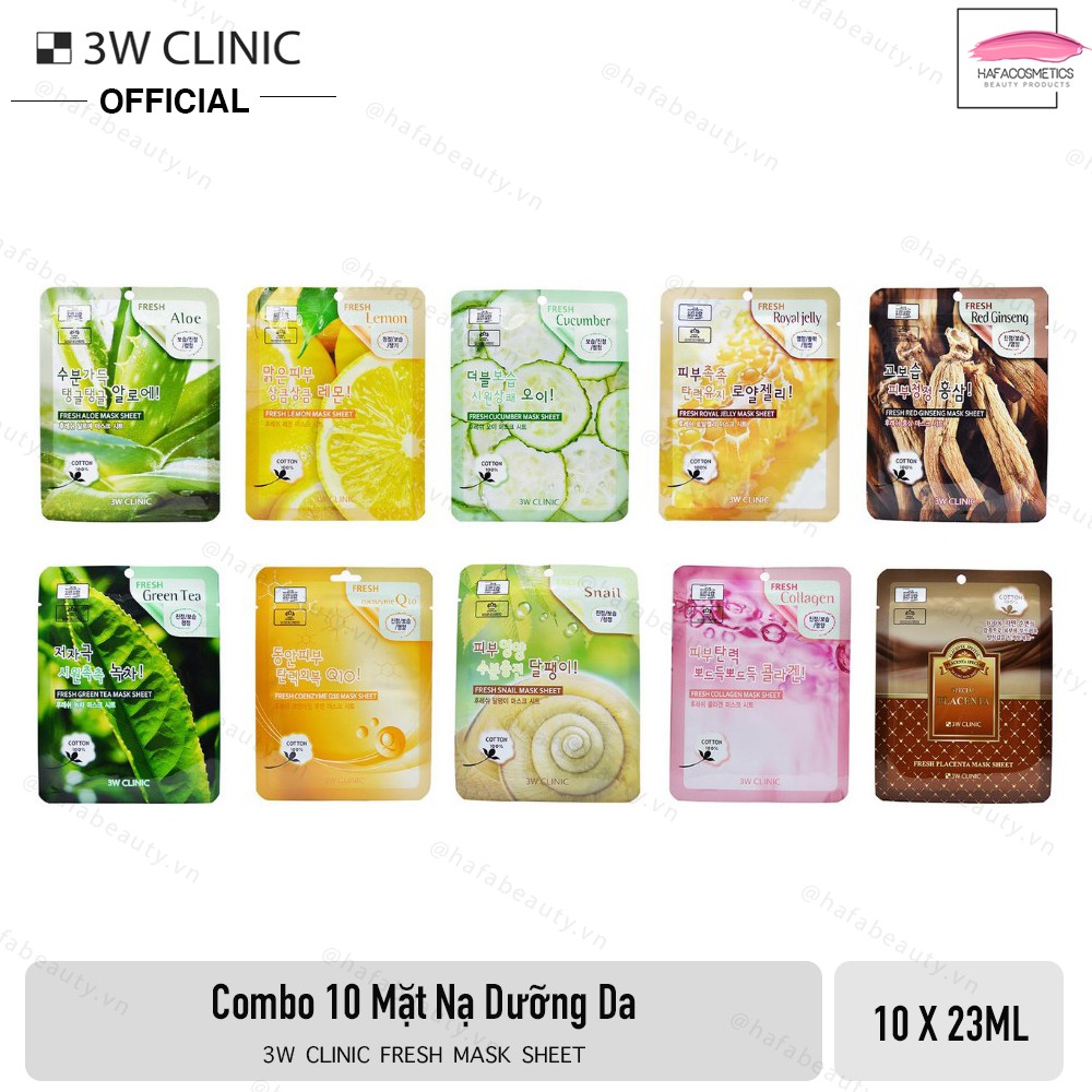 Combo 10 Mặt nạ 3W Clinic Fresh Mask Sheet 23ml X 10