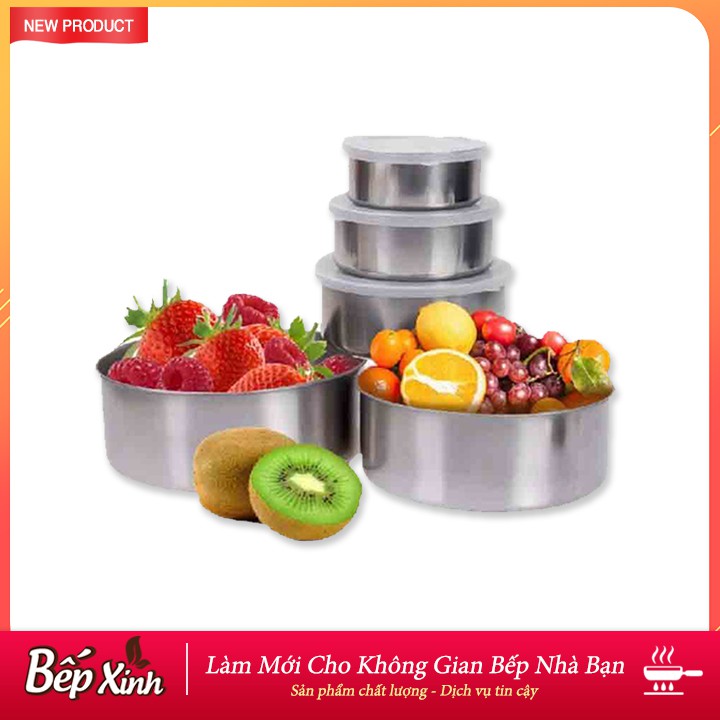 Bộ 5 thố inox có nắp đậy (10cm, 12cm, 14cm, 16cm và 18cm)