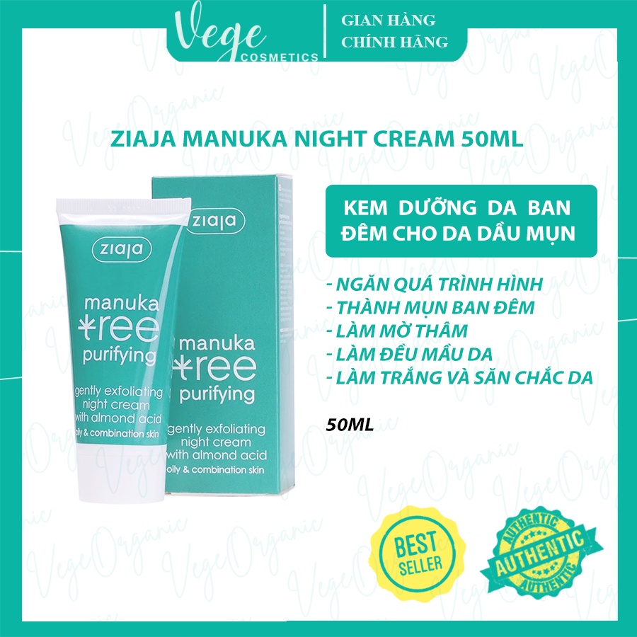 Kem dưỡng da ban đêm giảm thâm tẩy da chết dưỡng da làm se khít lỗ chân lông tái tạo da Manuka Night Cream 50ml